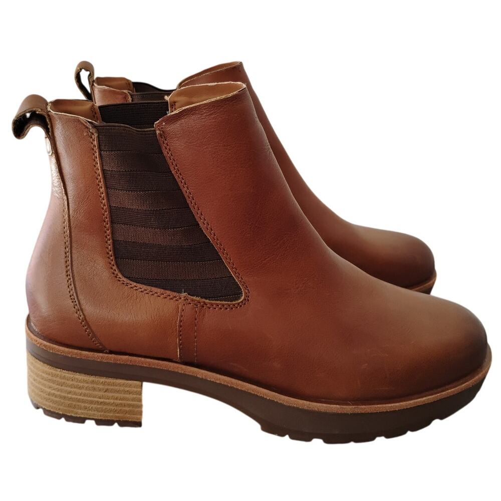 Kork-Ease Waylin Brown Leather Stacked-Heel Chelsea-Style Ankle Boots Women 8.5